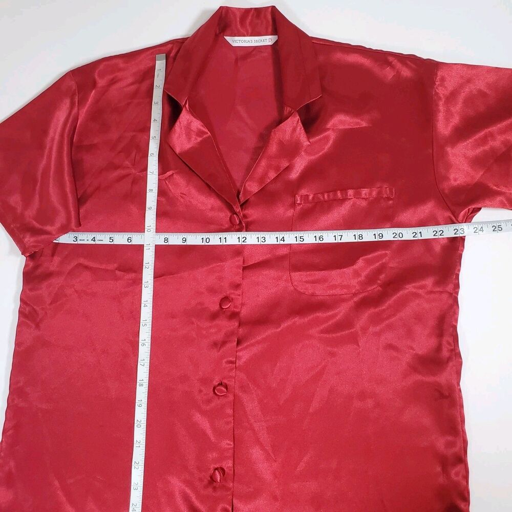VTG Victoria's Secret Size Small Red Satin Sleep Shirt Night Gown Short Sleeve - Picture 7 of 9